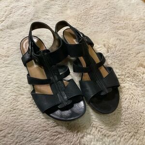 Paul Green Black Leather Strappy Ankle Buckle Gladiator‎ Sandal Womens Size 8